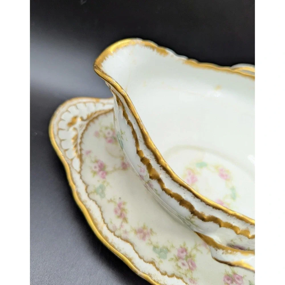 Antique Haviland Limoges Schleiger 844 Gravy Sauce Boat W Attached Underplate 9